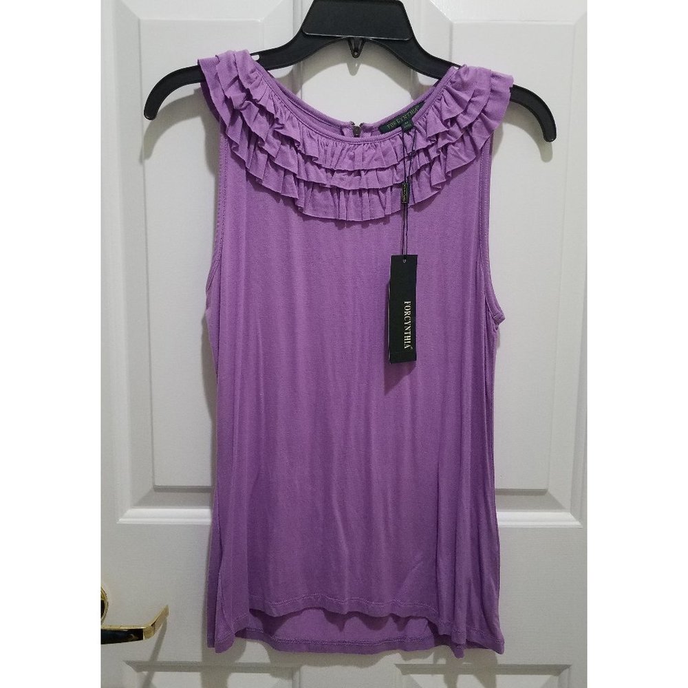 NWT Size M Purple Tank Top Ruffle Neckline